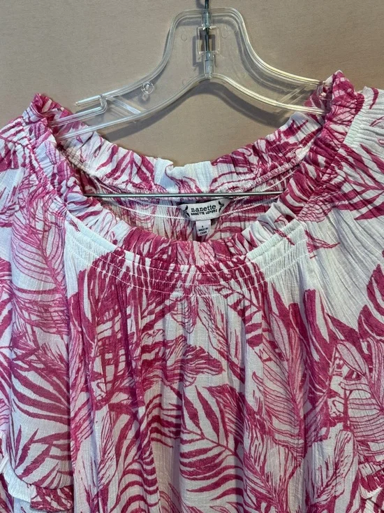 Nanette Lepore White Blouse with Pink Leaf Print - Picture 3 of 5